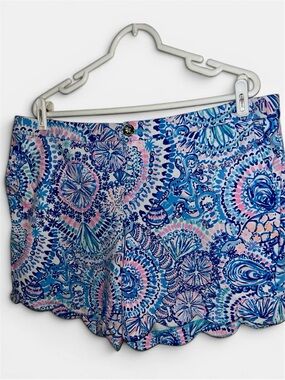 Lilly Pulitzer Commotion In The Ocean DARCI KNIT SHORTS 7" Scalloped Hem SZ 16